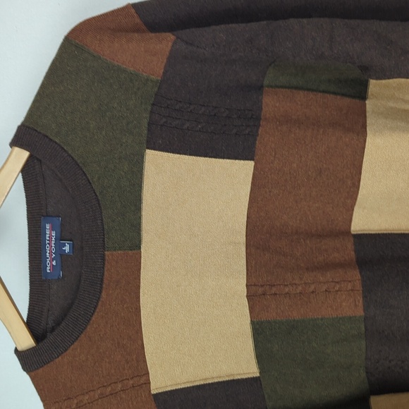 ROUNDTREE & YORKE Men's Large Brown Colorblock Crewneck Sweater - Picture 2 of 4